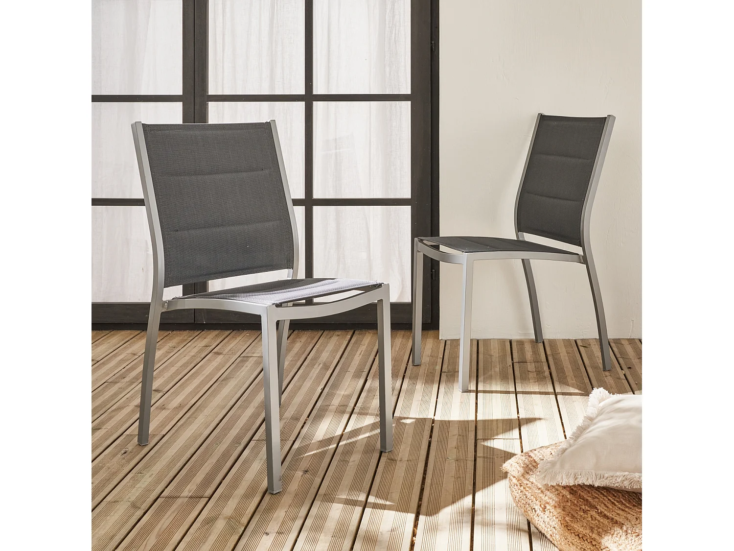 Set 2 sedie da giardino moderne in alluminio e textilene, grigio