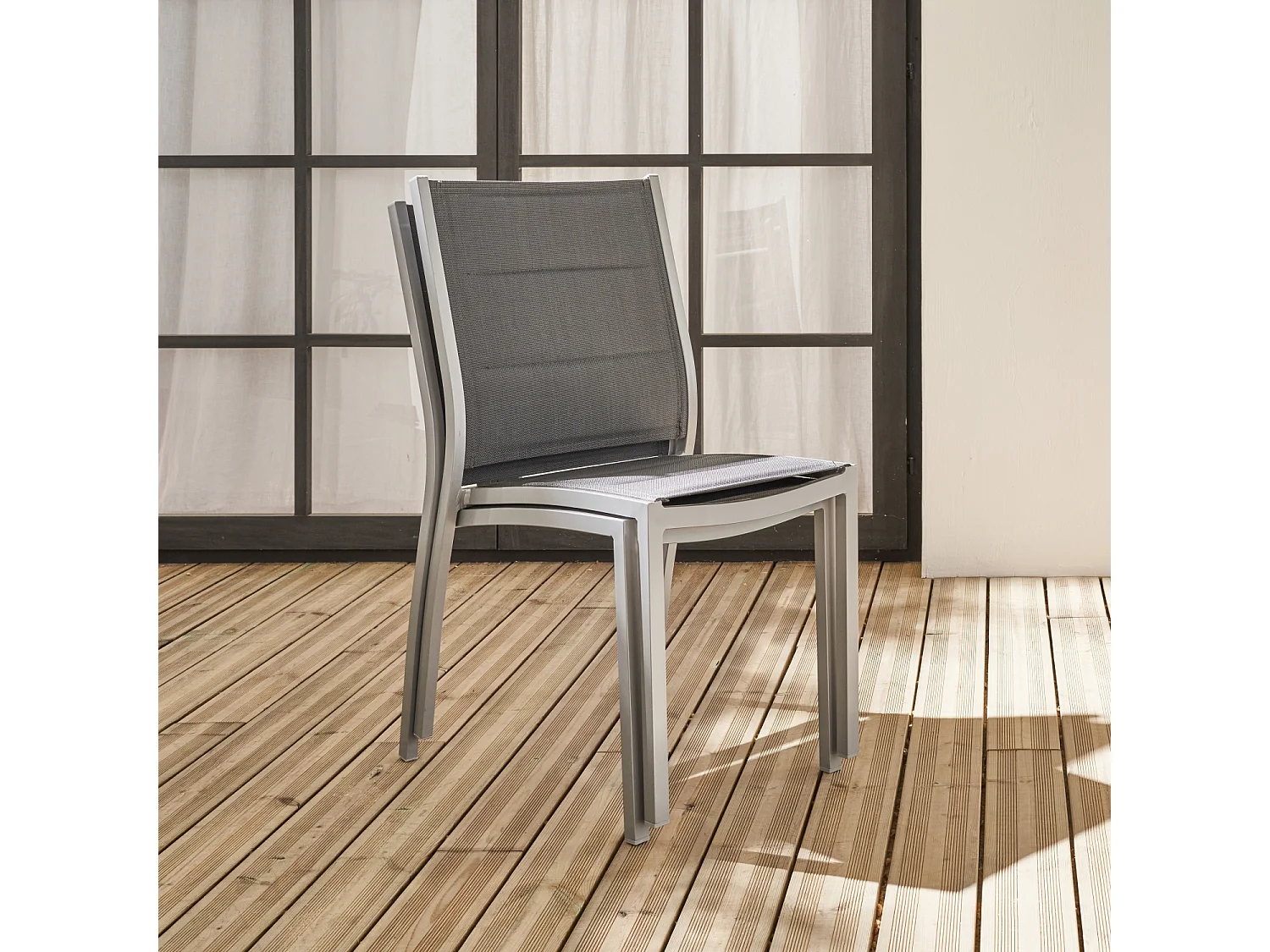 Set 2 sedie da giardino moderne in alluminio e textilene, grigio