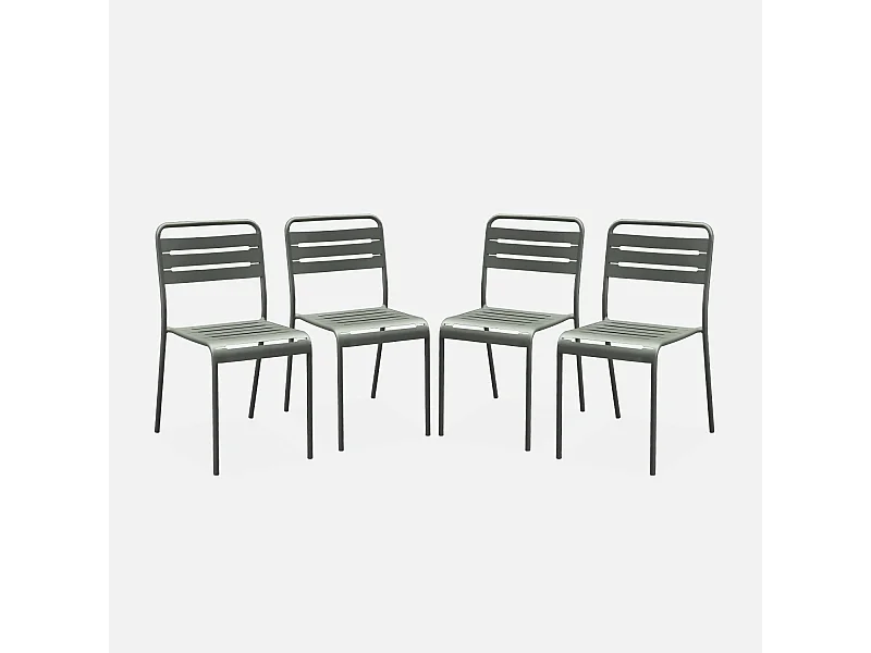 Set di 4 sedie da giardino in acciaio, verde kaki
