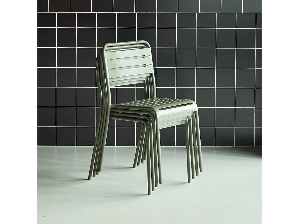 Lot de 4 chaises de jardin acier. 4 places. kaki. Amelia. L44 x P52 x H79cm