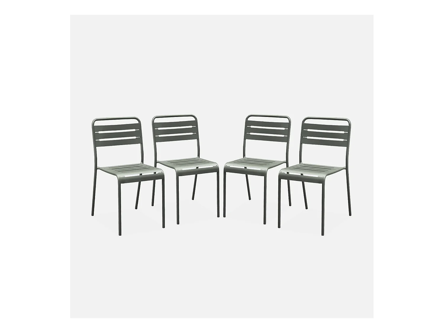 Lot de 4 chaises de jardin acier. 4 places. kaki. Amelia. L44 x P52 x H79cm