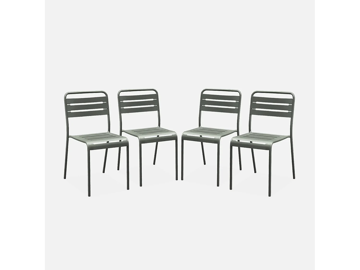 Lot de 4 chaises de jardin acier. 4 places. kaki. Amelia. L44 x P52 x H79cm