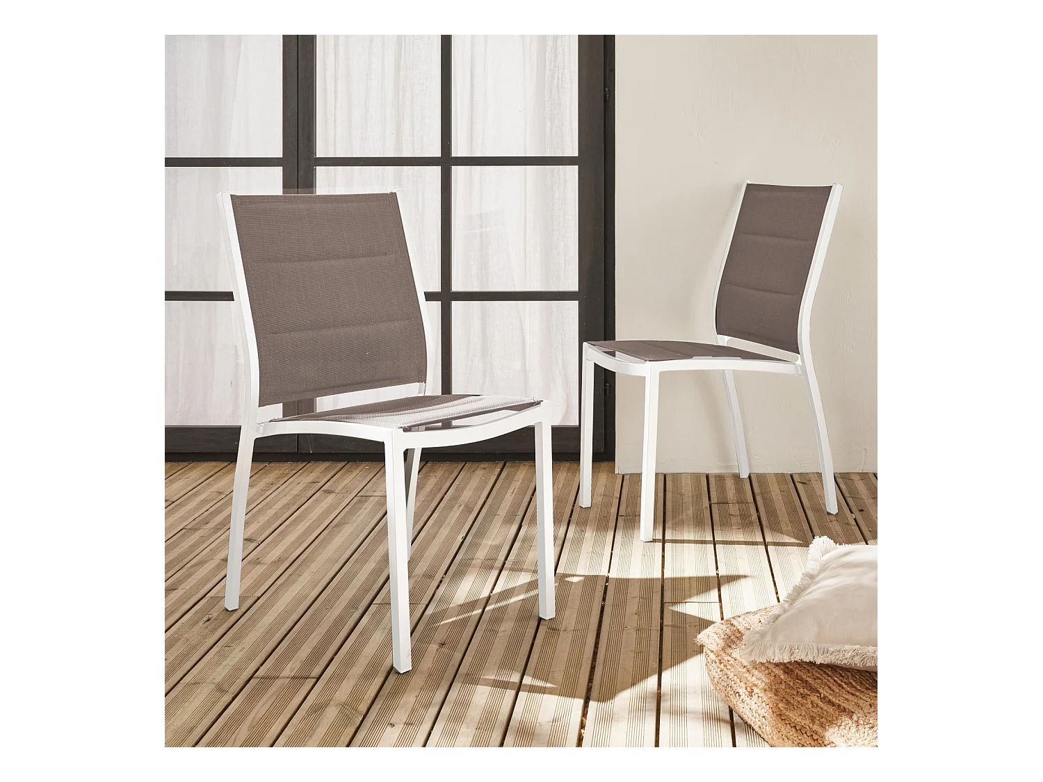 Lot de 2 chaises Chicago - Aluminium blanc et textilène taupe
