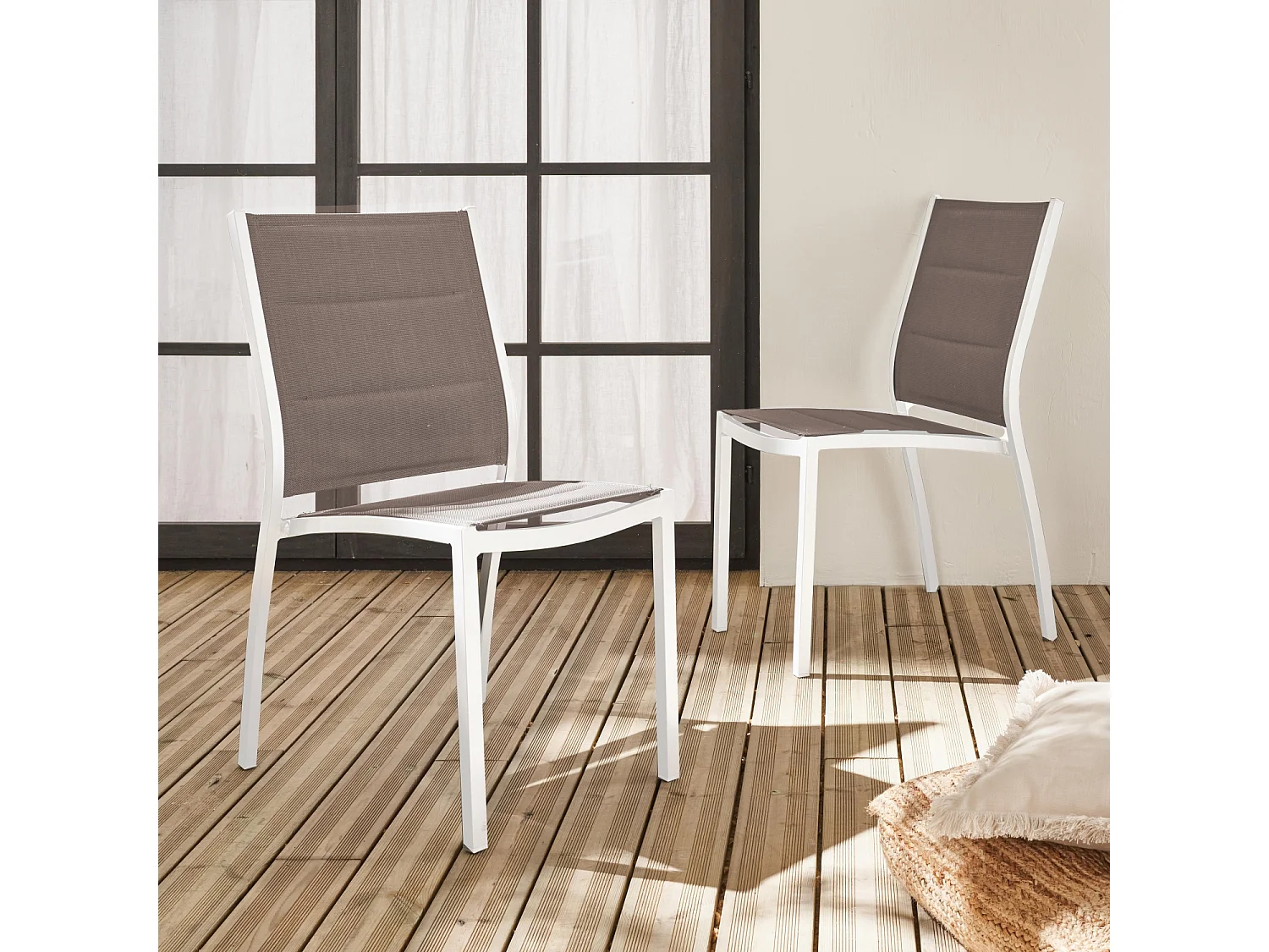Set 2 sedie da giardino moderne in alluminio e textilene, bianco