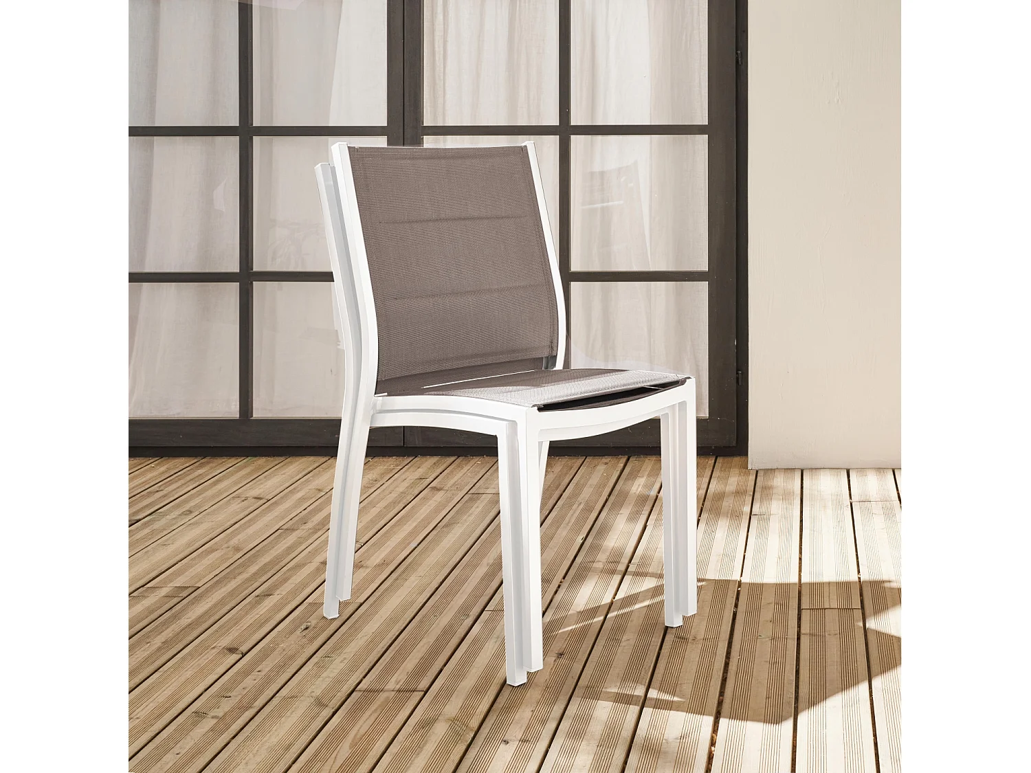 Set 2 sedie da giardino moderne in alluminio e textilene, bianco