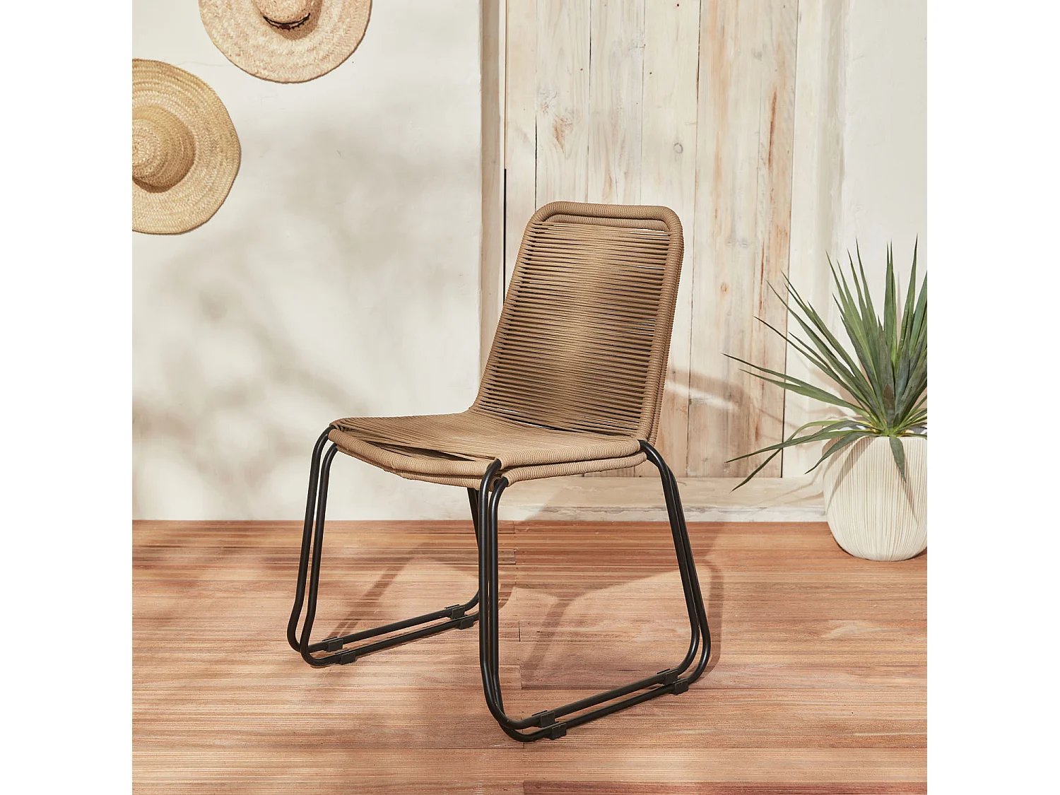 St di 2 sedie da giardino impliabile in corda, beige