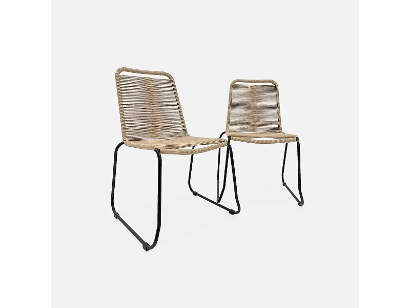 Lot de 2 chaises de jardin en corde BRASILIA. beige. empilables. extérieur