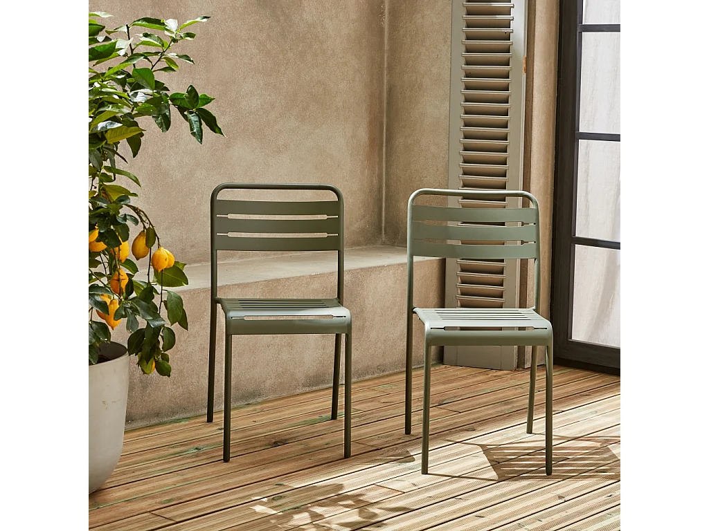 Lot de 2 chaises de jardin acier. 2 places. savane. Amelia. L44 x P52 x H79cm
