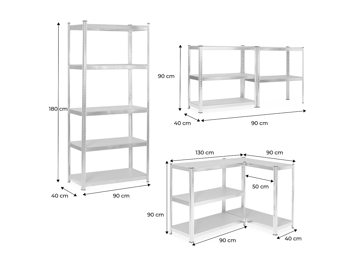 Lot de 2 étagères modulables en métal pour charges lourdes - Modul - avec 5 plateaux