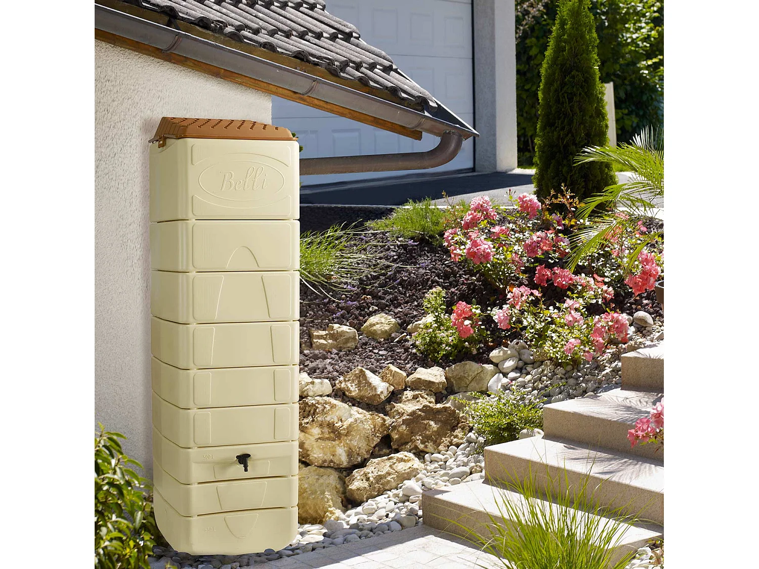 Raccoglitore acqua piovana in materiale plastico, 650l, beige
