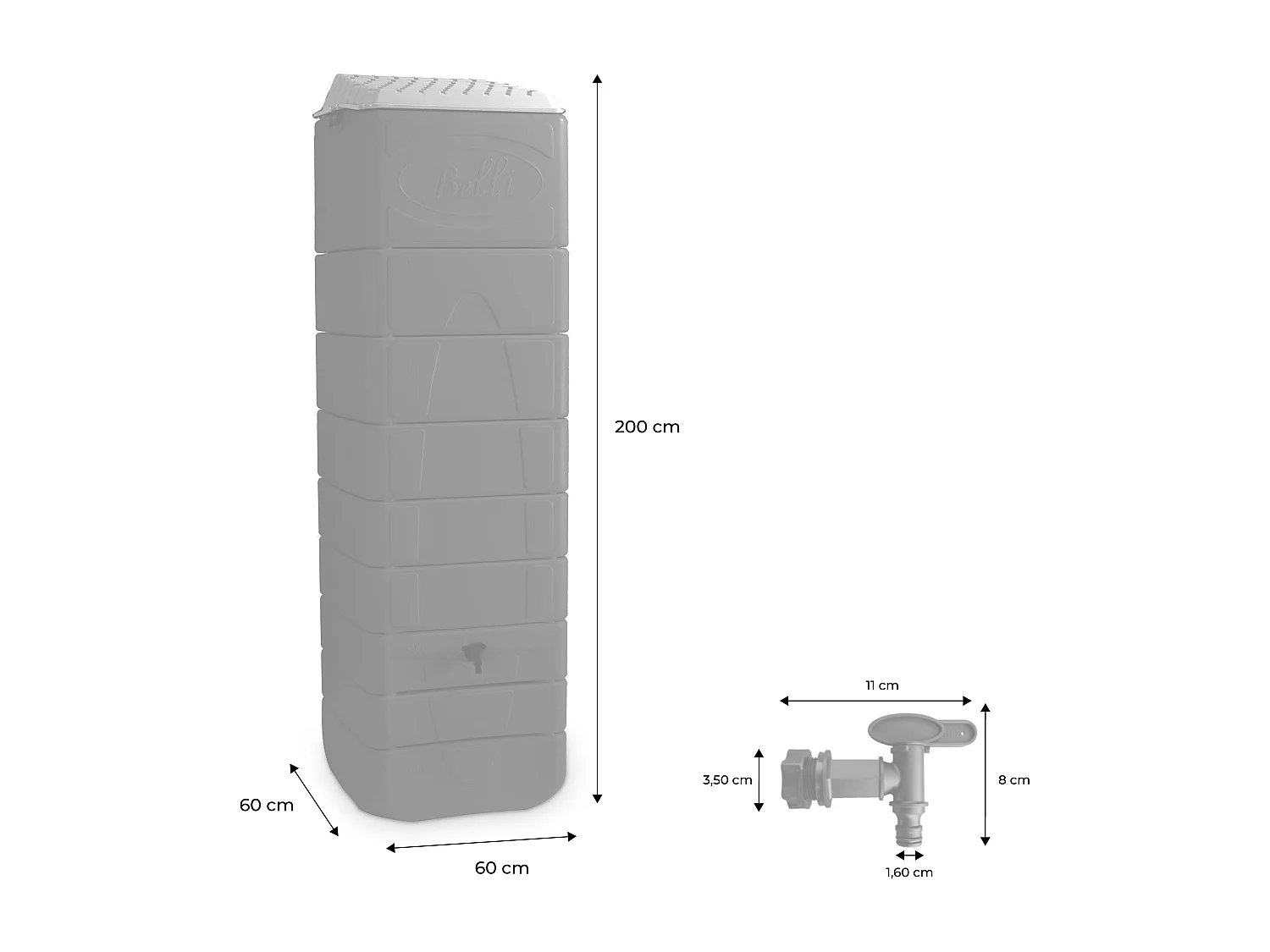 Récupérateur d'eau mural Naussac 650L Anthracite avec kit raccord chéneau inclus