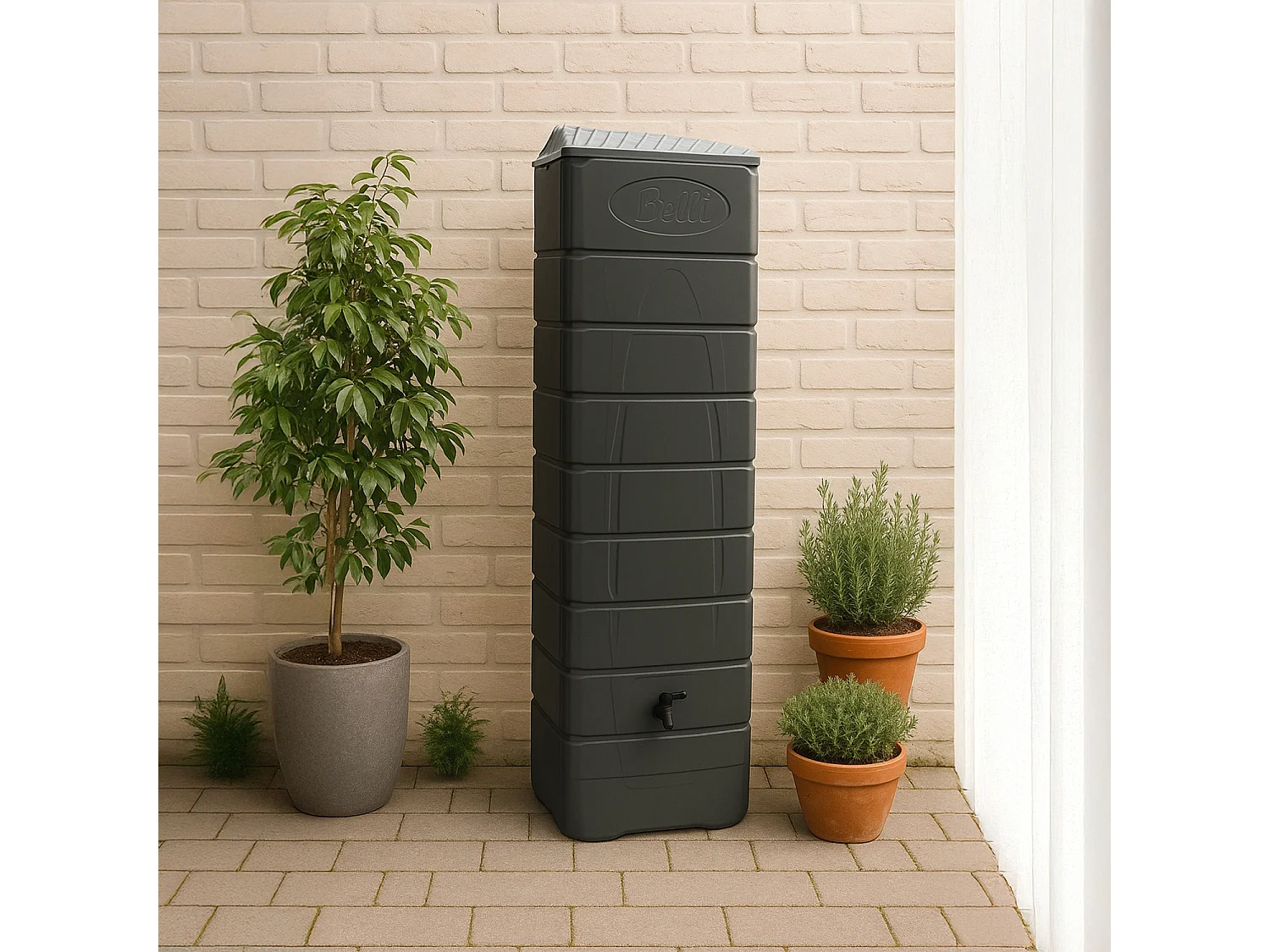 Récupérateur d'eau mural Naussac 650L Anthracite avec kit raccord chéneau inclus