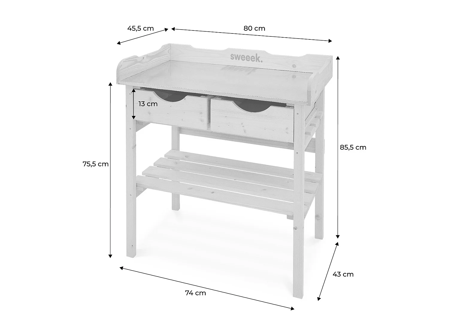Table de rempotage PETUNIA avec 2 tiroirs. établi extérieur en bois. table pour semis