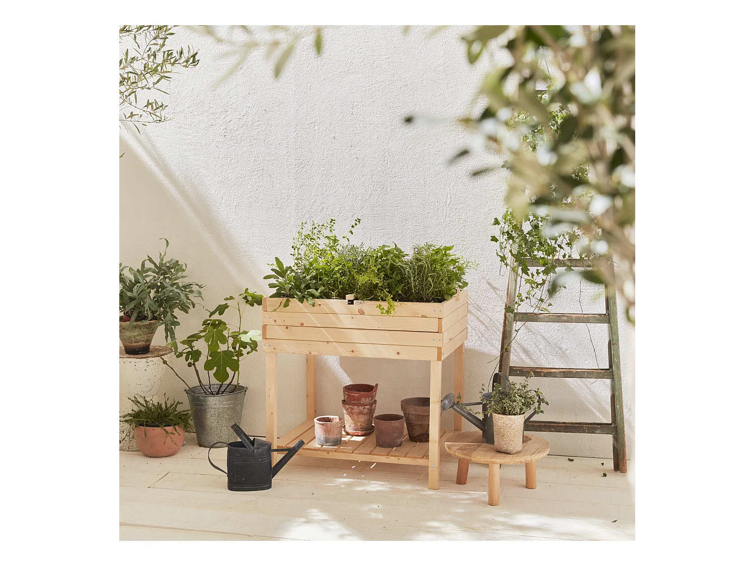 Orto quadrato rialzato in legno d'abete 80x60 cm, marrone naturale