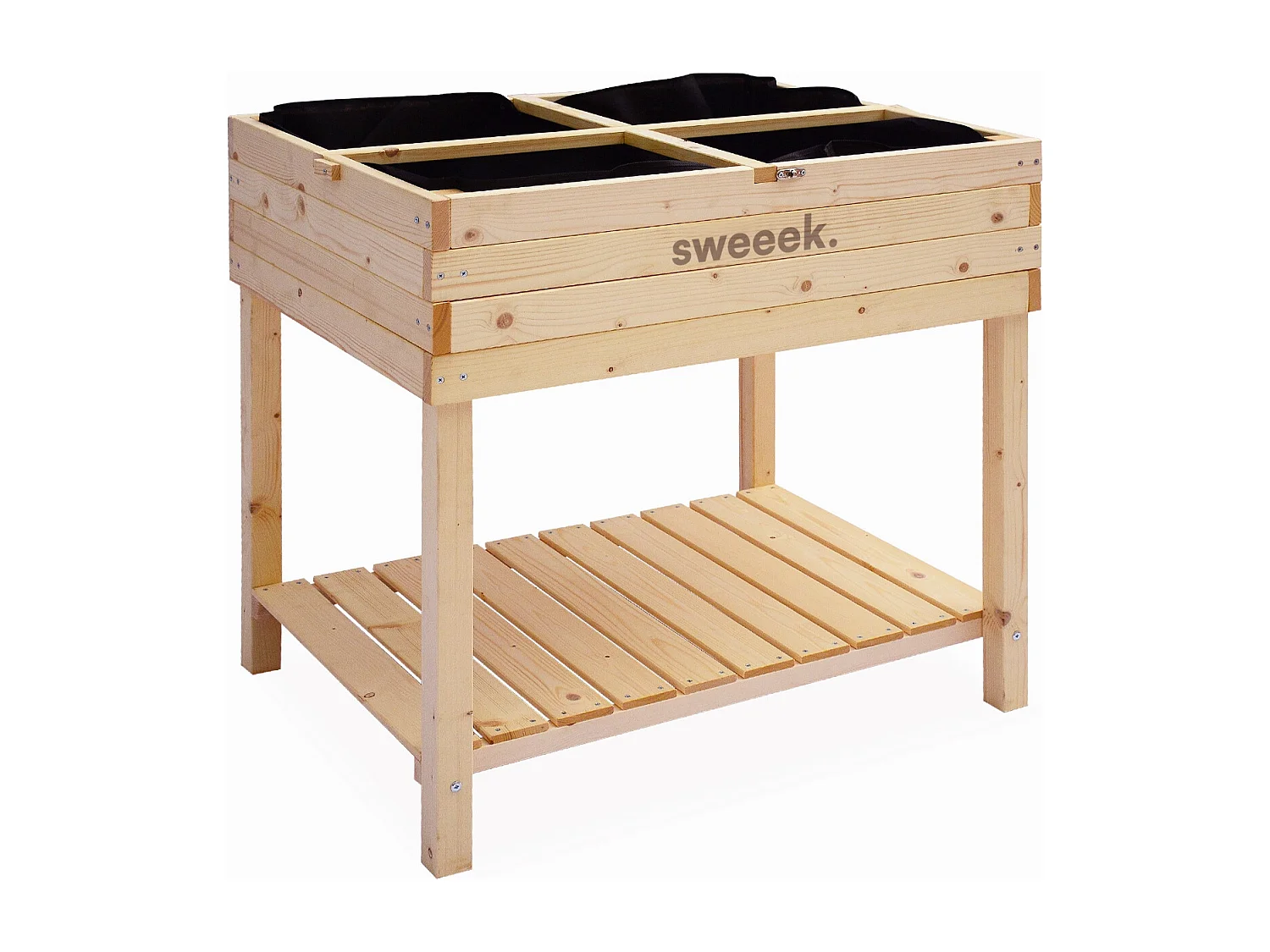 Potager en bois sur pieds et serre en polycarbonate amovible. ERABLE. 2 en 1. avec étagère et géotextile. 80 x 60 x 109 cm