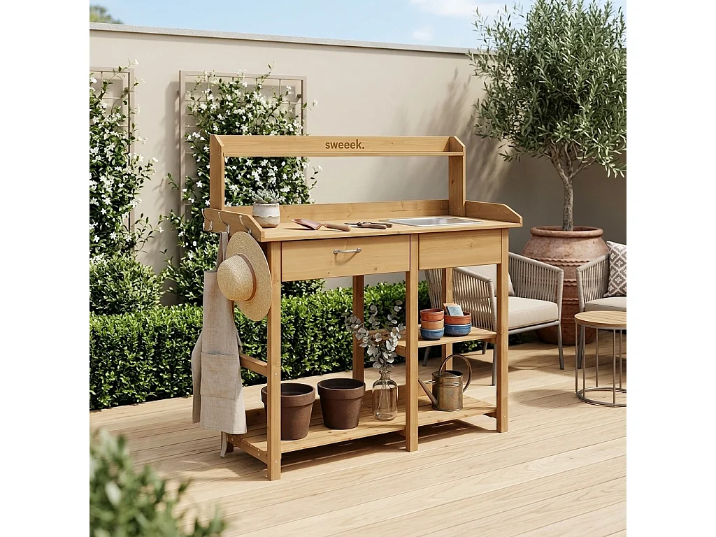 Tavolo da coltivazione in legno, Capucine, Marrone naturale, 117x45x121 cm