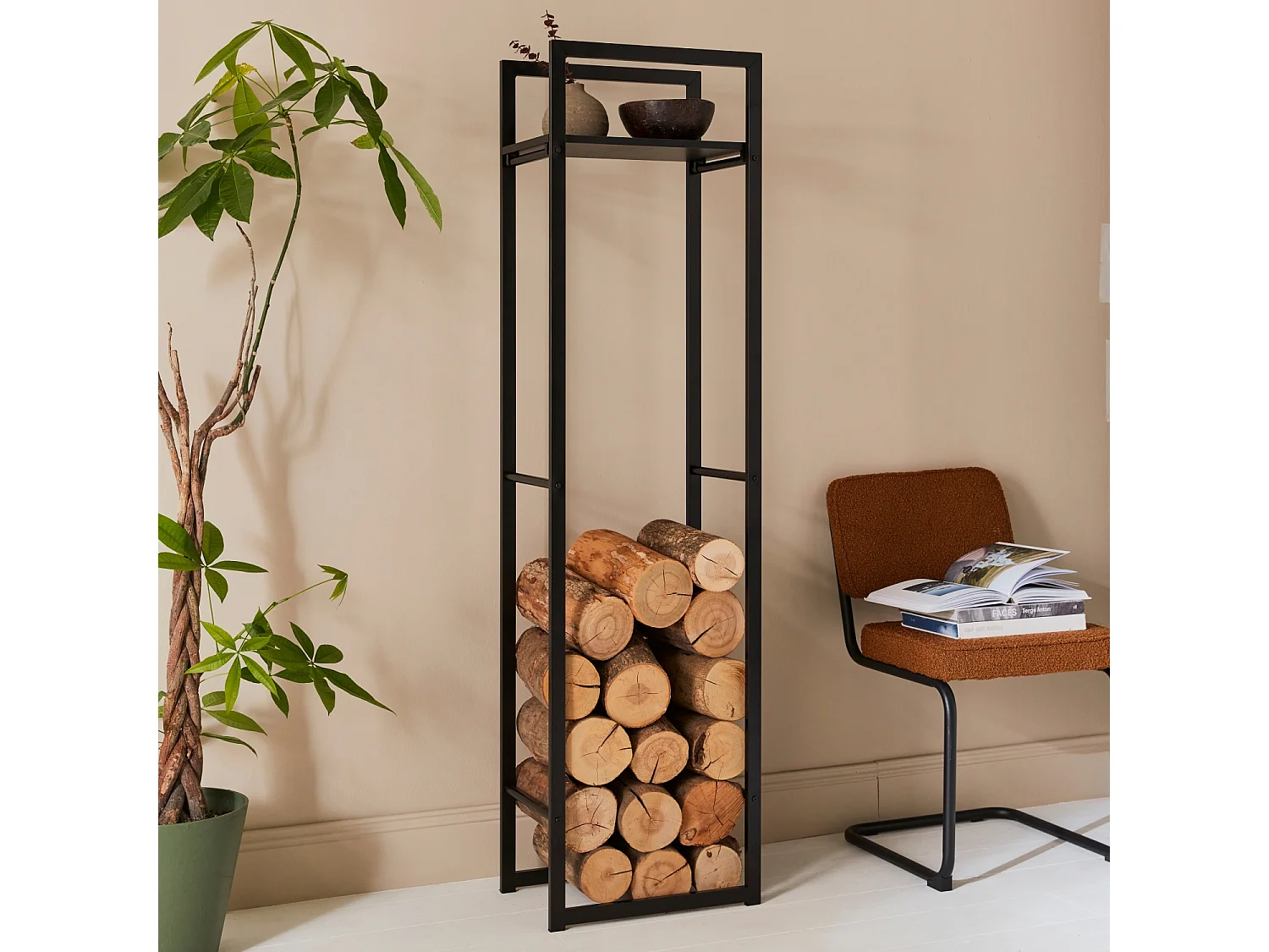 Portaceppi da interno con ripiano, 170cm nero