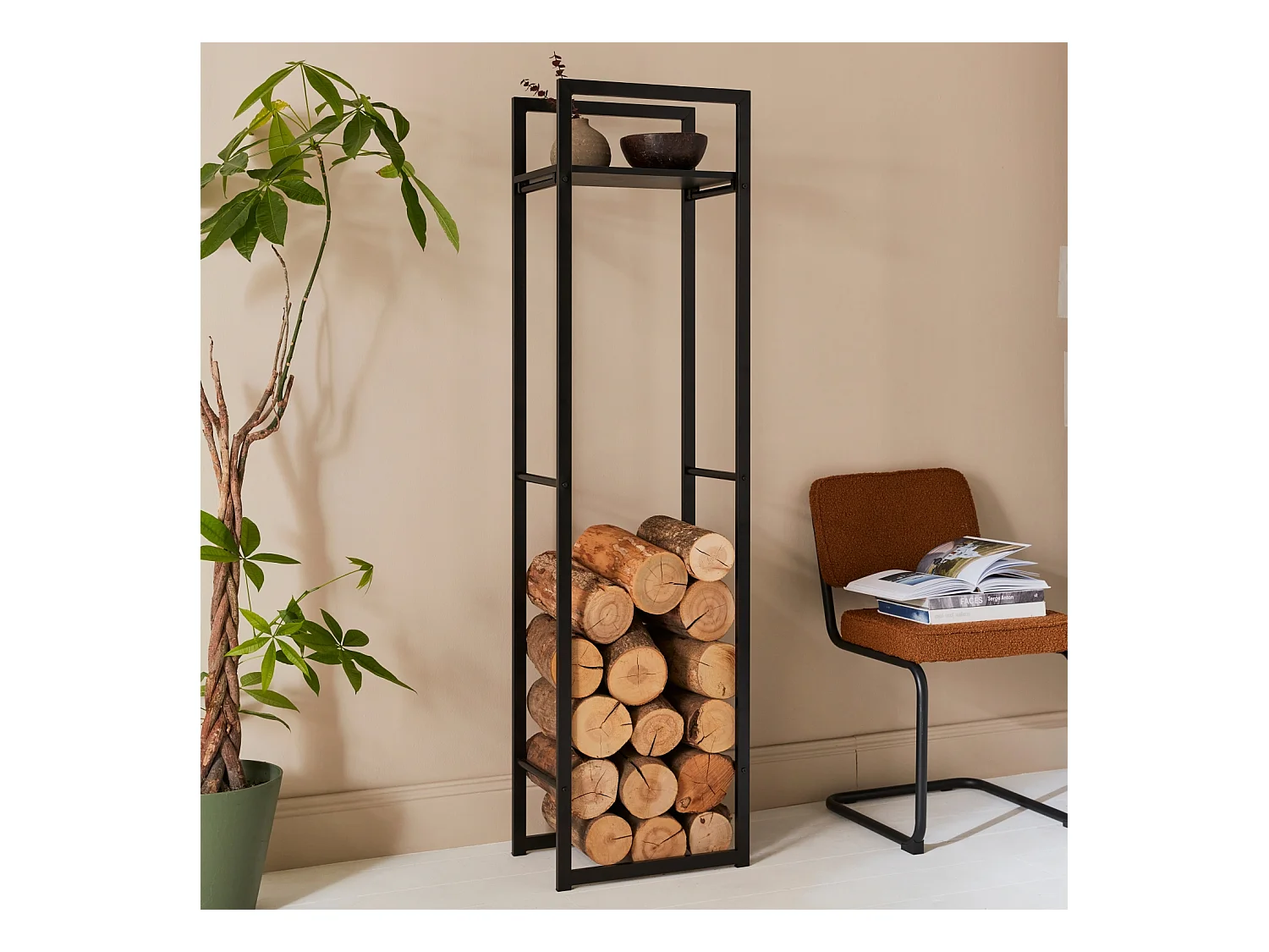 Portaceppi da interno con ripiano, 170cm nero