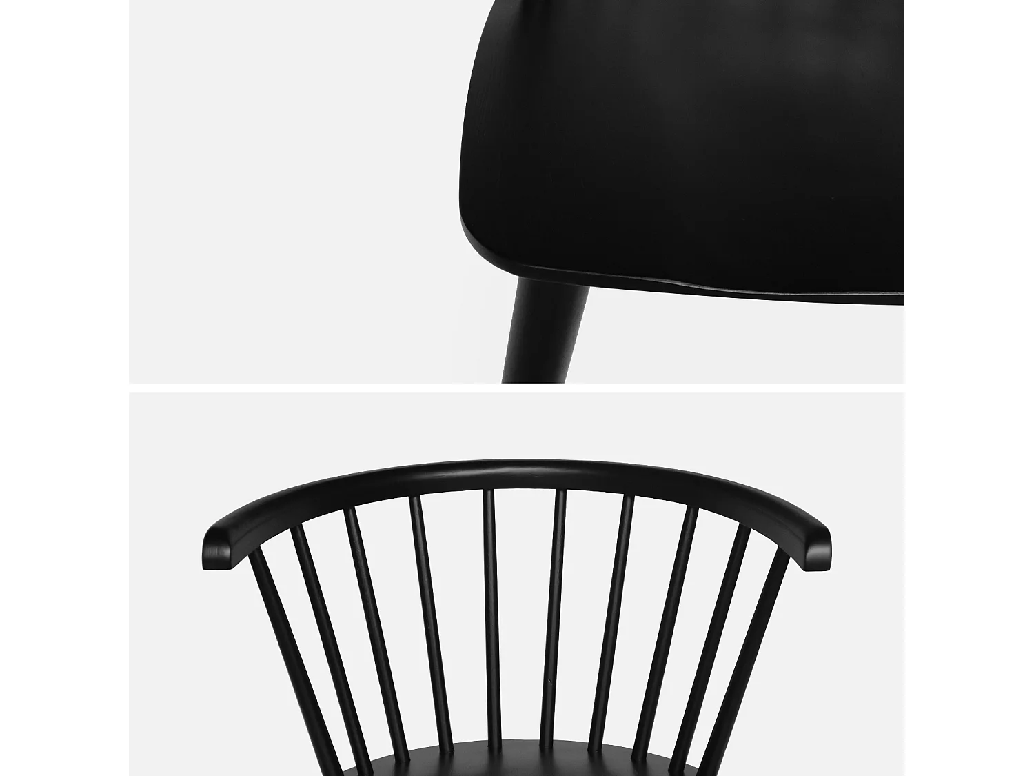 Lot de 2 chaises noires à barreaux en bois et contreplaqué. Paula. L 51 x P 53 x H 75cm