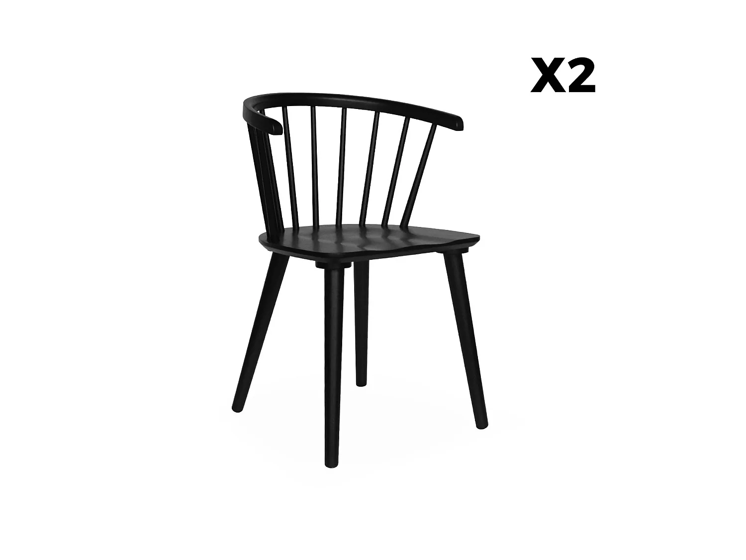 Set 2 sedie da bar in legno e compensato, Paula, Nero, 51x53x75 cm
