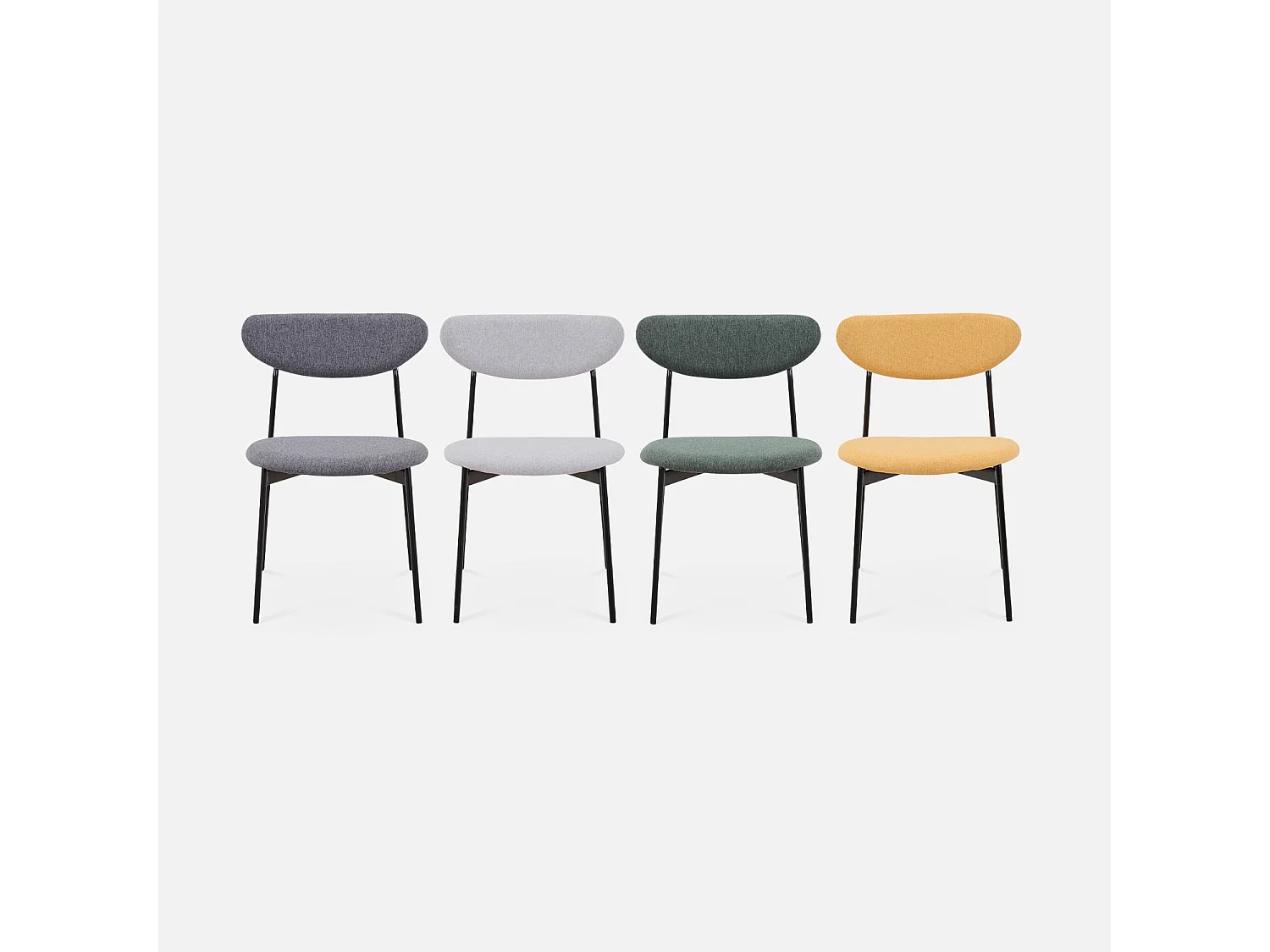 Set di 4 sedie da pranzo vintage con gambe in acciaio, grigio chiaro