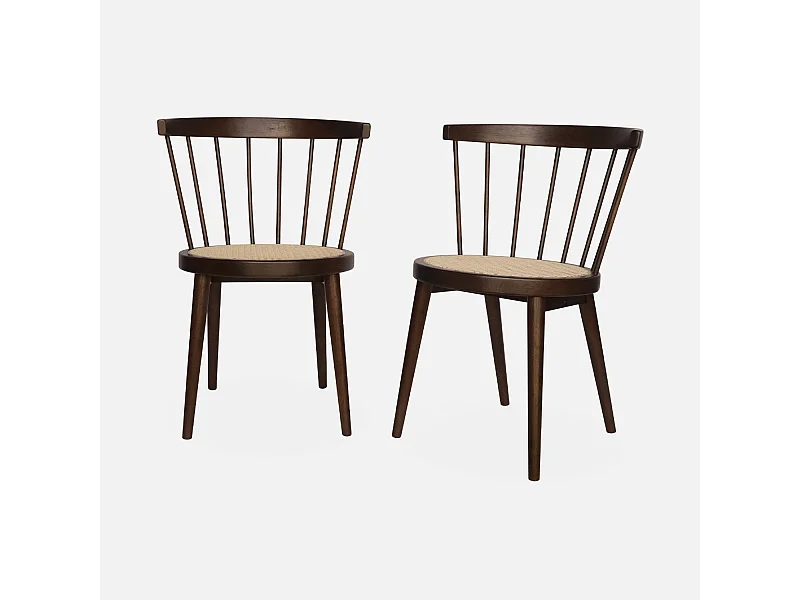 Lot de 2 chaises noyer en bois et cannage. Nora. L 54 x P 54 x H 76.5cm.