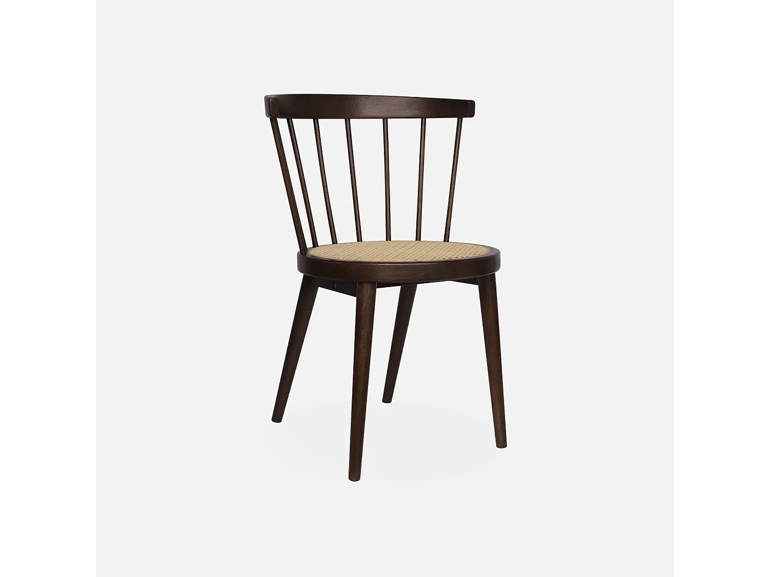 Silla de madera y caña, set de 2 madera oscura