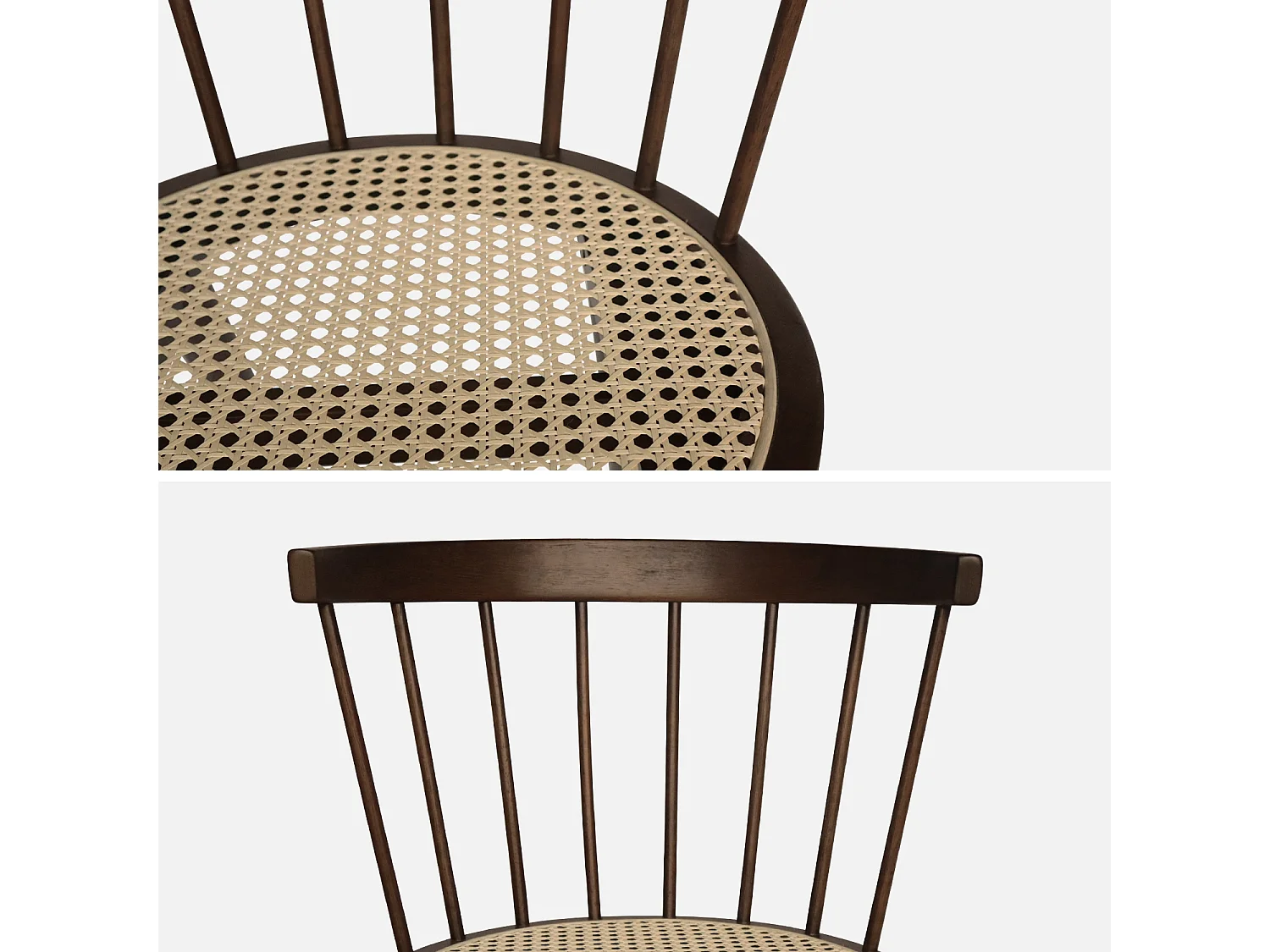 Silla de madera y caña, set de 2 madera oscura