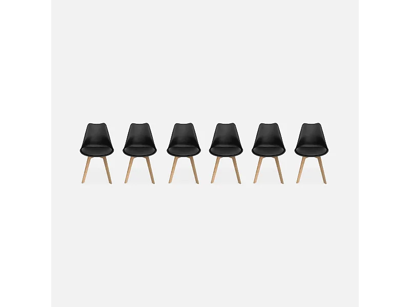 Silla escandinava con patas de madera de haya, set de 6 negro