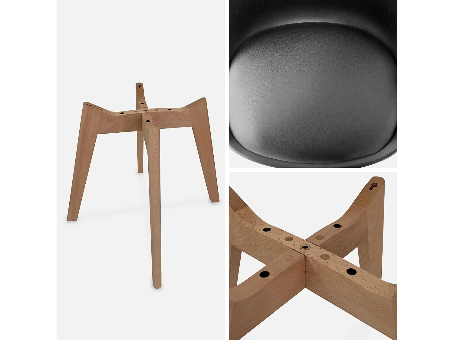 Silla escandinava con patas de madera de haya, set de 6 negro