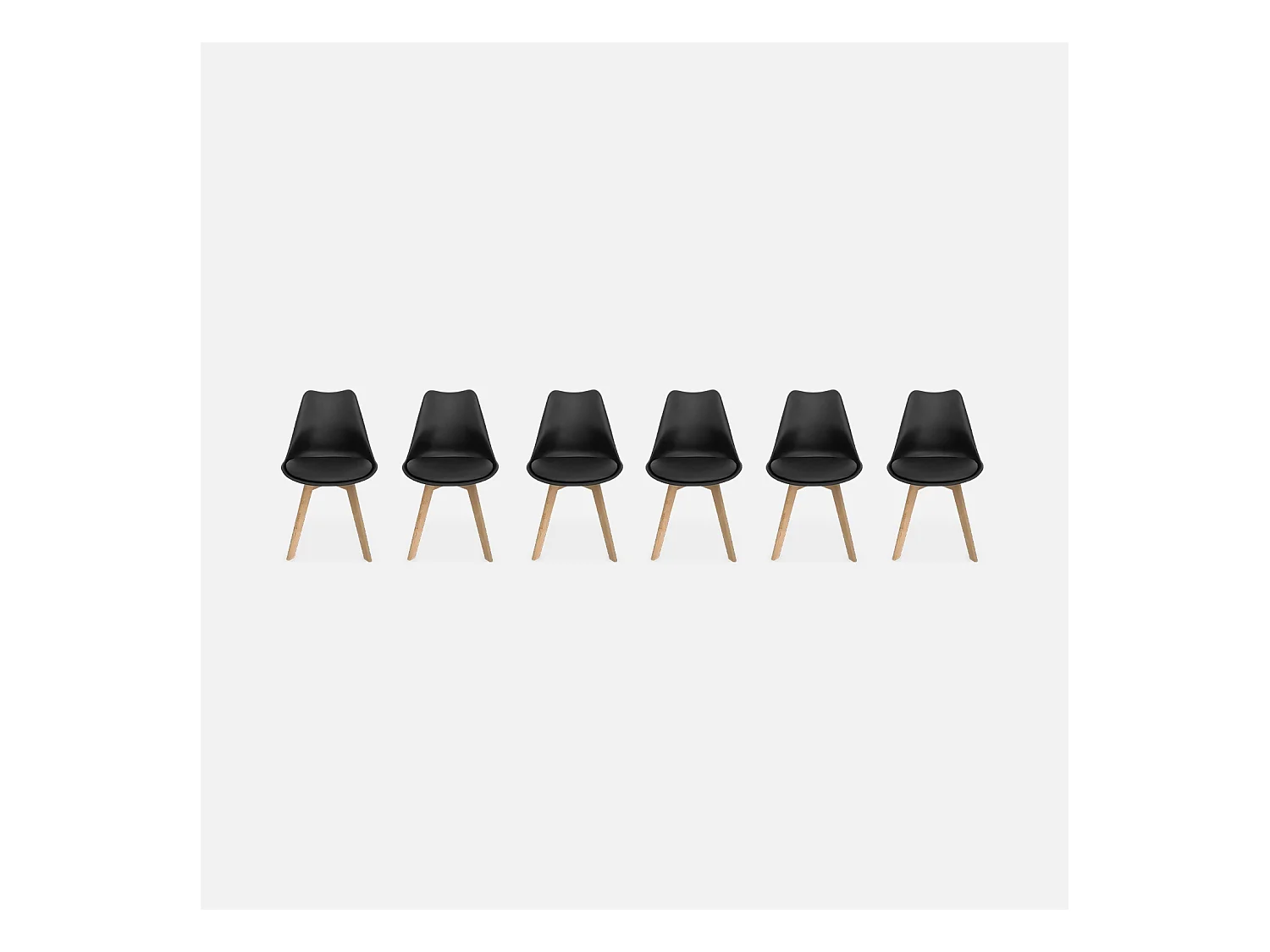 Lot de 6 chaises scandinaves. pieds bois de hêtre. chaises 1 place. noirs