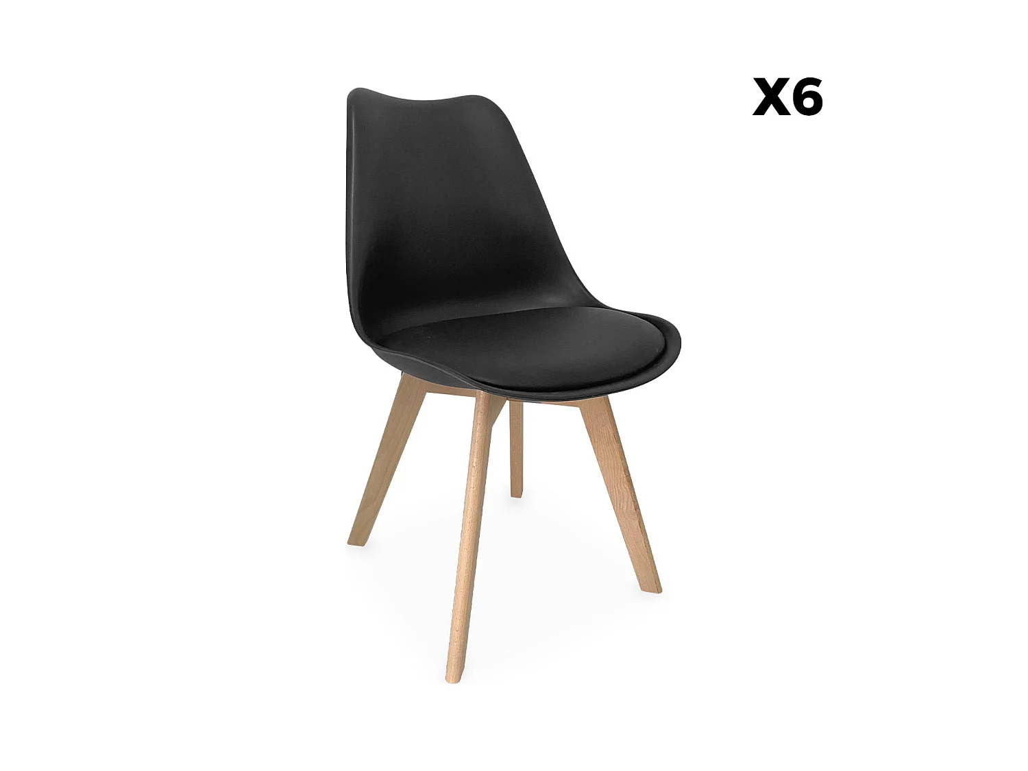Lot de 6 chaises scandinaves. pieds bois de hêtre. chaises 1 place. noirs