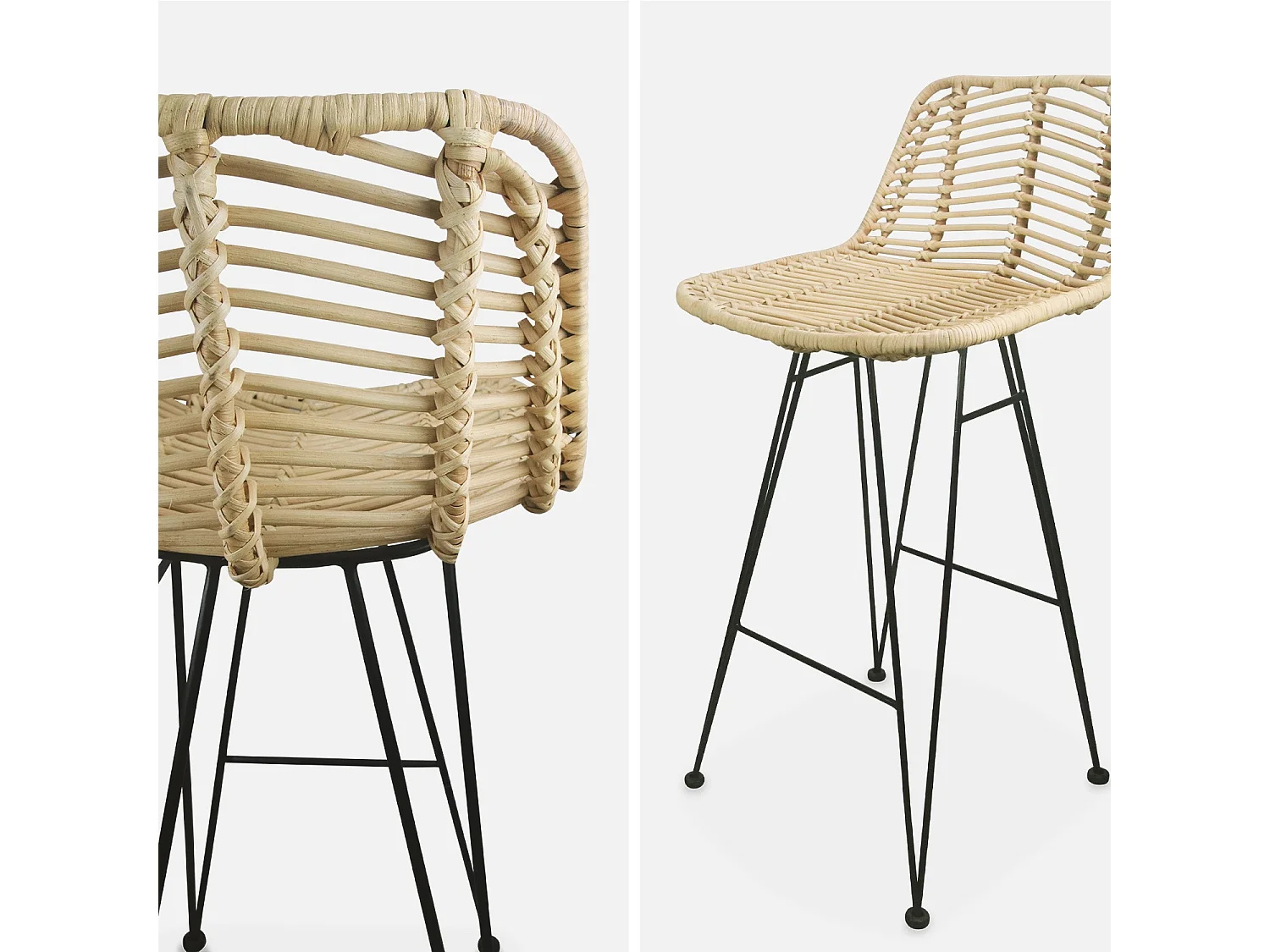 Set di 2 sgabelli da bar in metallo e rattan, 67cm, nero