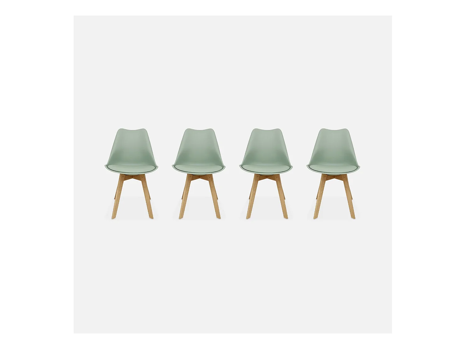 Lot de 4 chaises scandinaves. pieds bois de hêtre. chaises 1 place. vert céladon