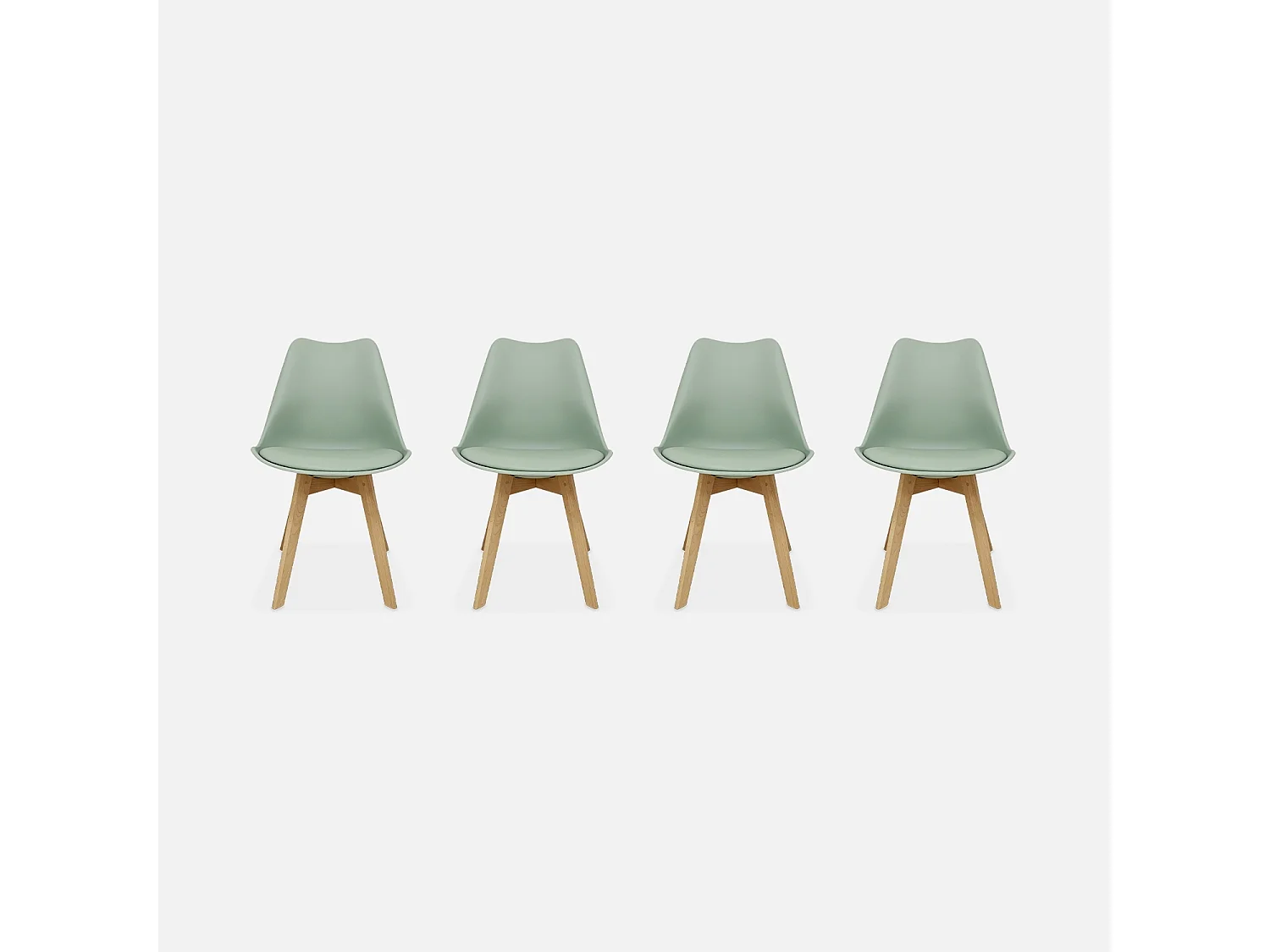 Lot de 4 chaises scandinaves. pieds bois de hêtre. chaises 1 place. vert céladon