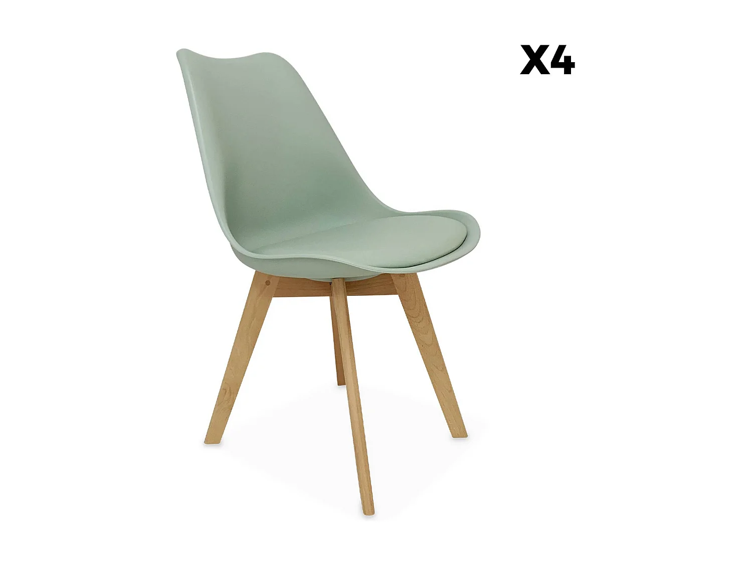 Lot de 4 chaises scandinaves. pieds bois de hêtre. chaises 1 place. vert céladon