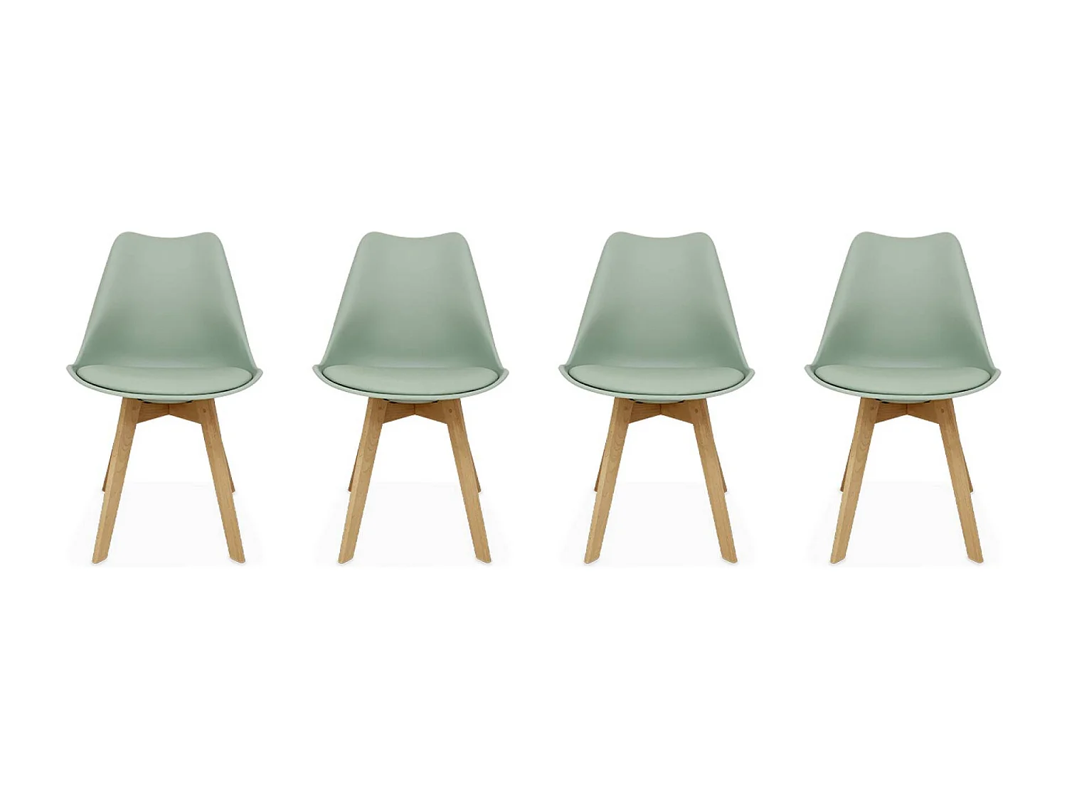 Lot de 4 chaises scandinaves. pieds bois de hêtre. chaises 1 place. vert céladon
