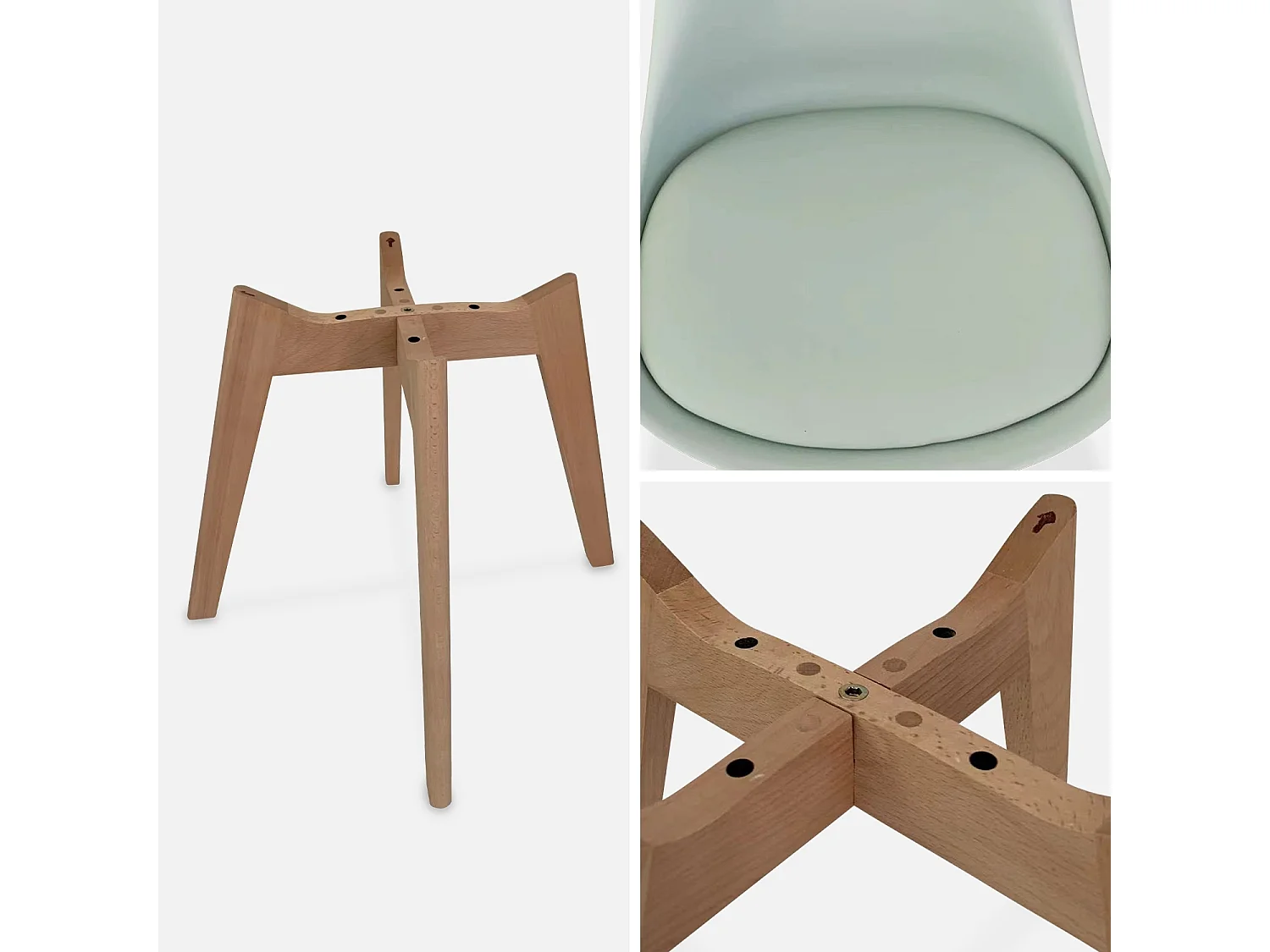 Lot de 4 chaises scandinaves. pieds bois de hêtre. chaises 1 place. vert céladon