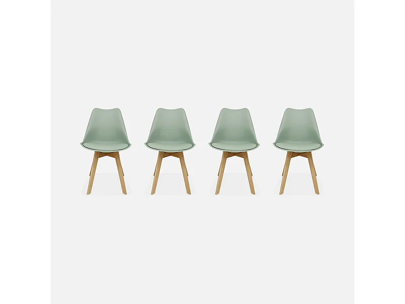 Lot de 4 chaises scandinaves. pieds bois de hêtre. chaises 1 place. vert céladon