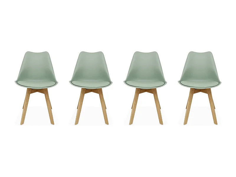 Lot de 4 chaises scandinaves. pieds bois de hêtre. chaises 1 place. vert céladon