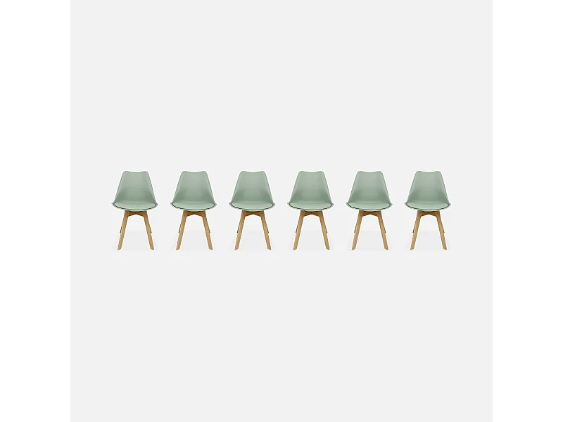 Silla escandinava con patas de madera de haya, set de 6 verde celadón