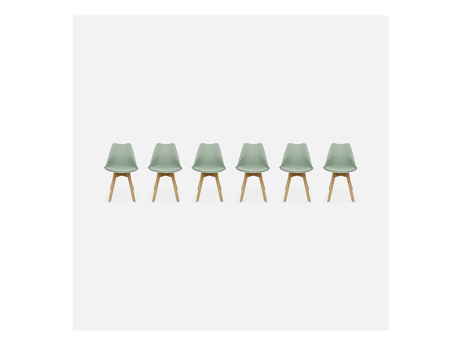 Lot de 6 chaises scandinaves. pieds bois de hêtre. chaises 1 place. vert céladon