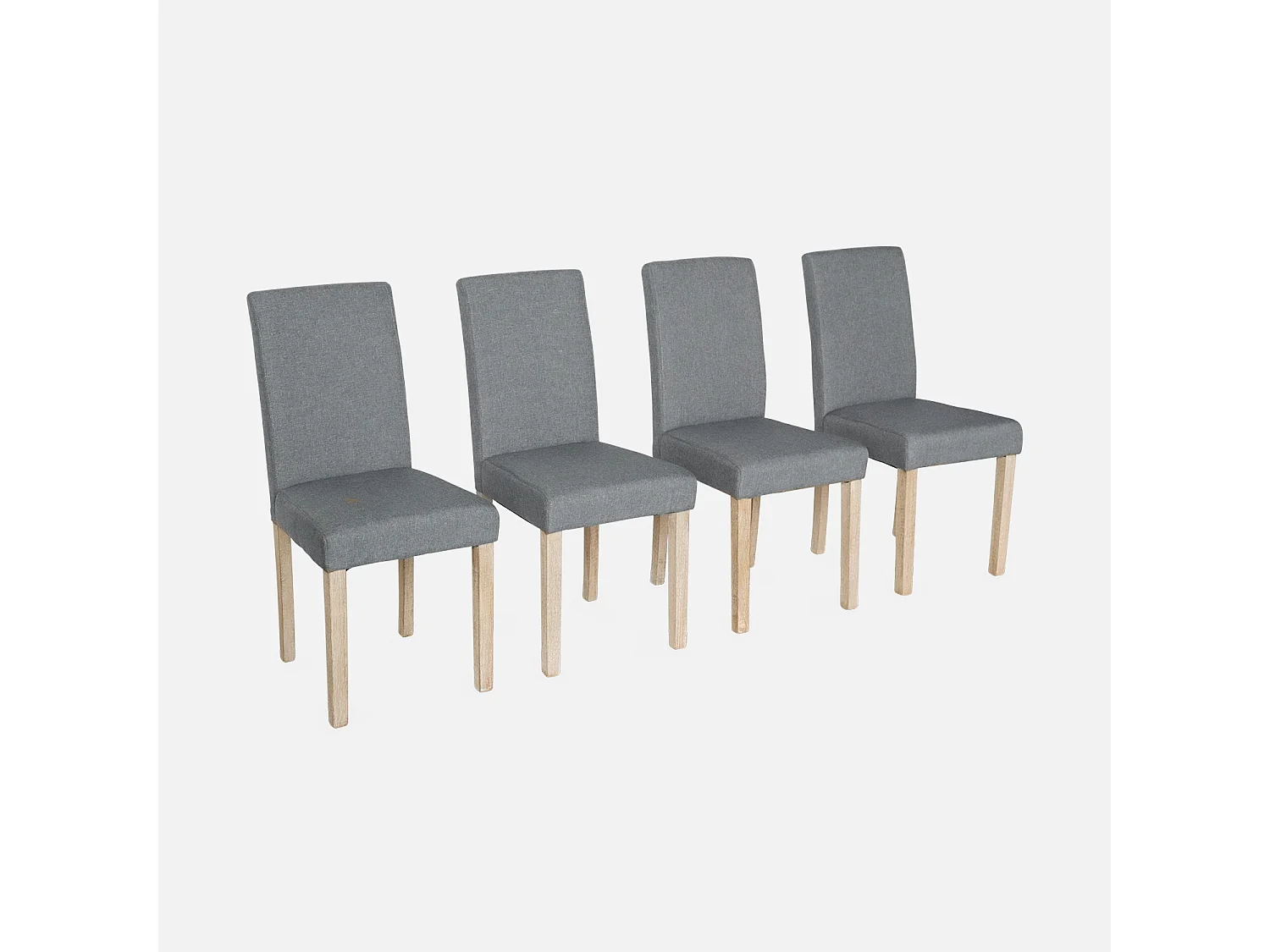 Silla de tela con patas de madera, set de 4 gris claro