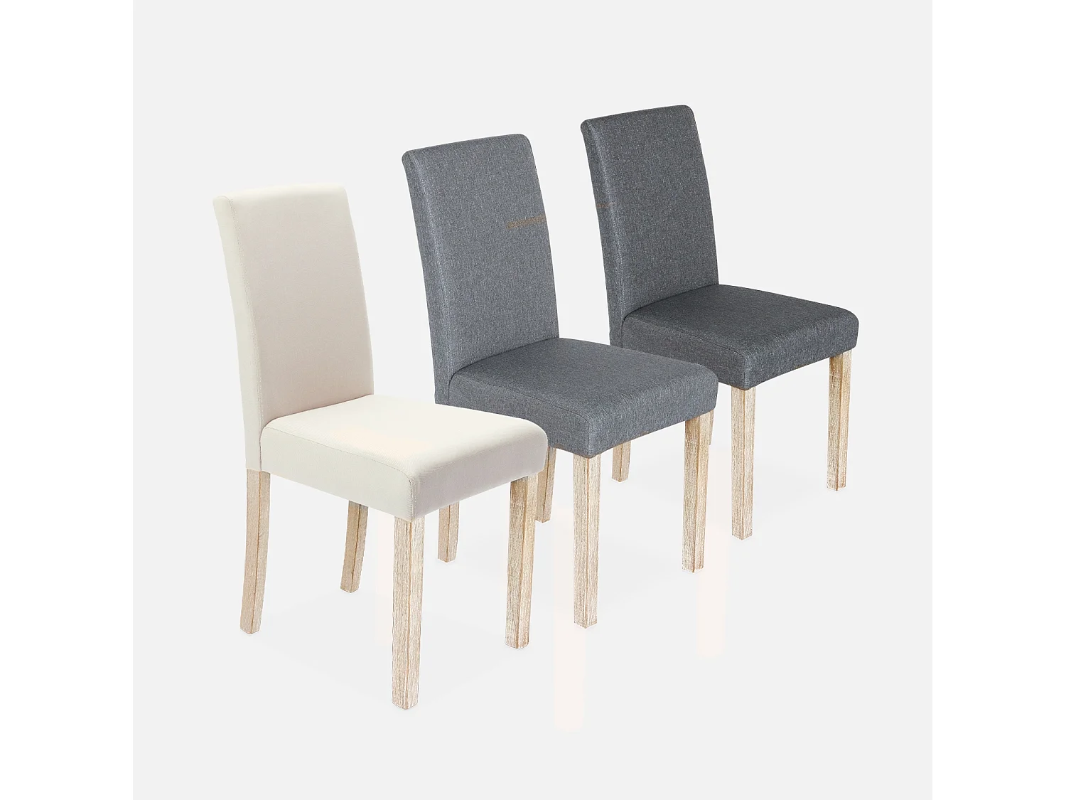 Silla de tela con patas de madera, set de 4 gris claro