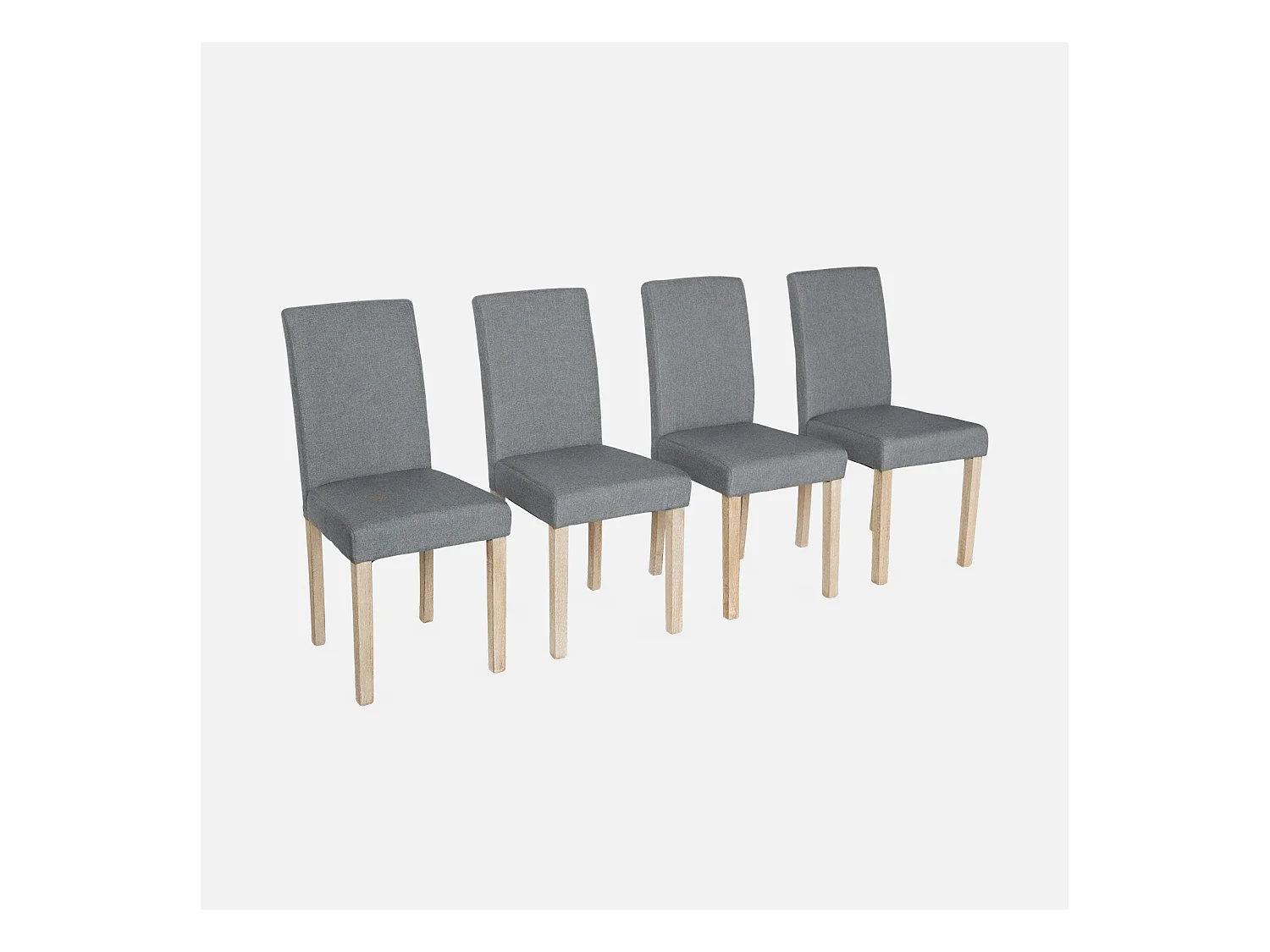 Lot de 4 chaises - Rita - chaises en tissu. pieds en bois cérusé. gris clairs