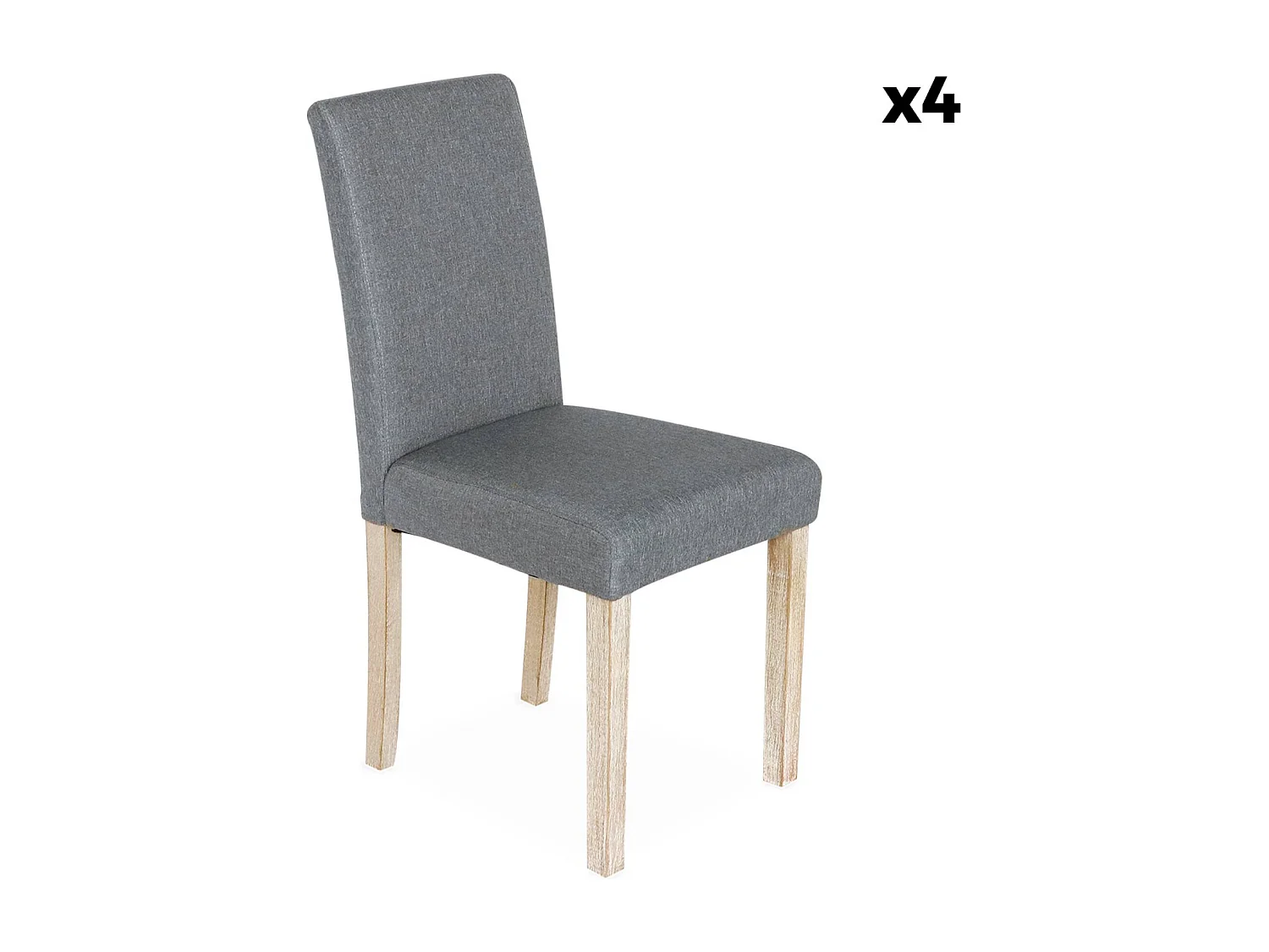 Silla de tela con patas de madera, set de 4 gris claro