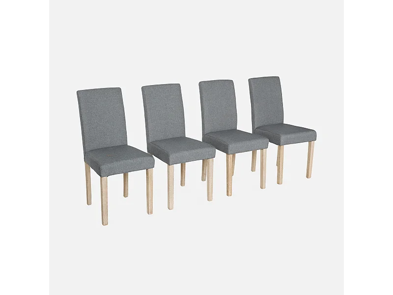 Lot de 4 chaises - Rita - chaises en tissu. pieds en bois cérusé. gris clairs