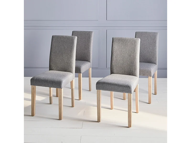 Lot de 4 chaises - Rita - chaises en tissu. pieds en bois cérusé. gris clairs