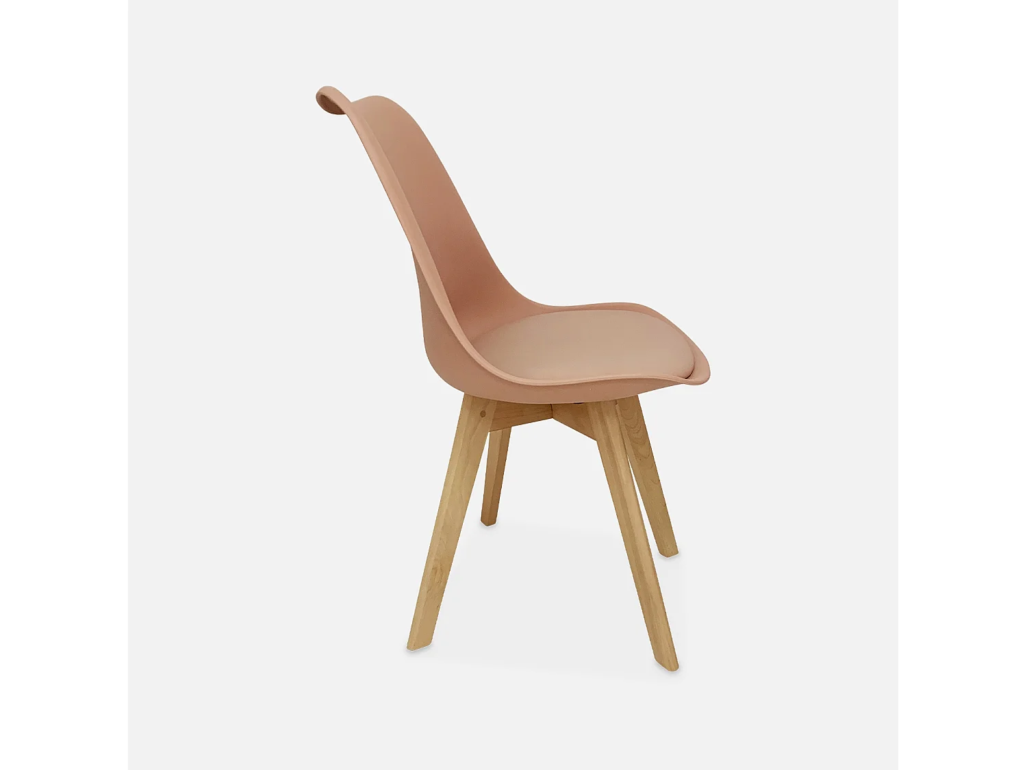 Set 4 sedie scandinave imbottite, gambe in legno , rosa antico