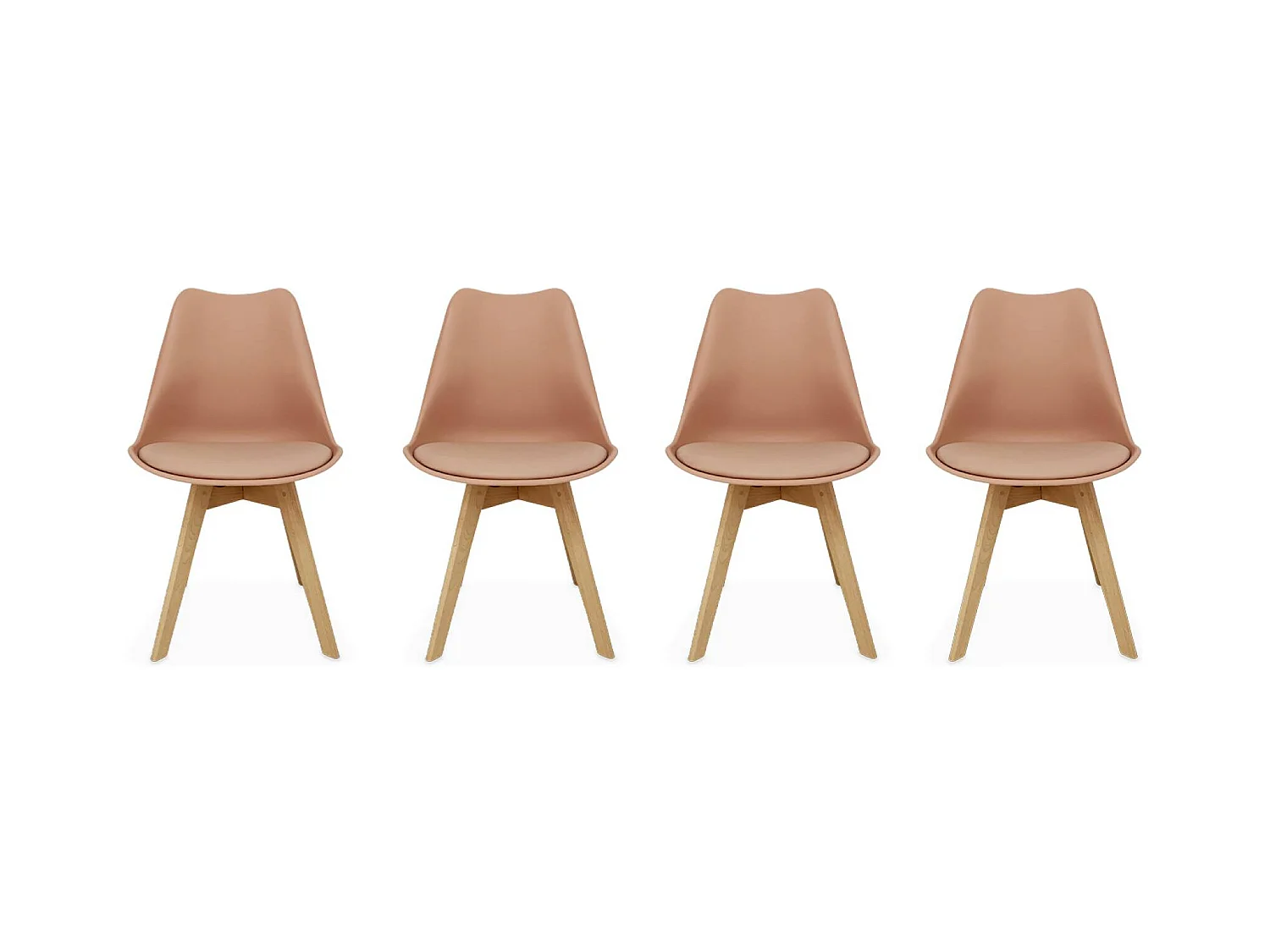 Lot de 4 chaises scandinaves. pieds bois de hêtre. chaises 1 place. vieux rose